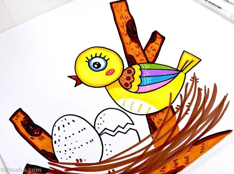 创意儿童画教程｜树枝上的小鸟