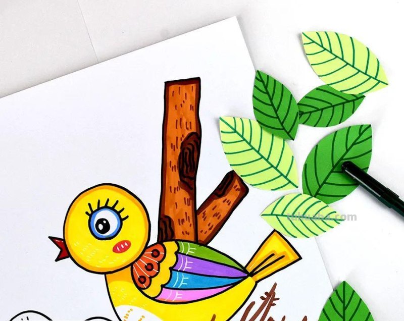 创意儿童画教程｜树枝上的小鸟