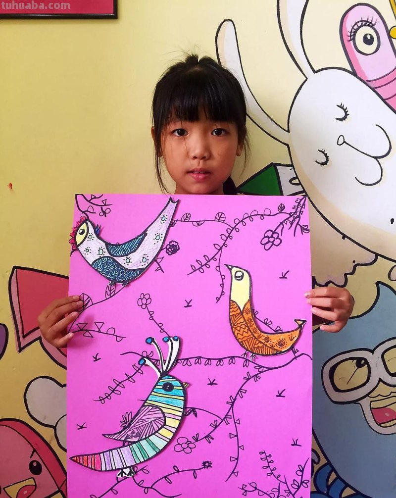 暑假第后一期美术作品：小鸟创意儿童画作品