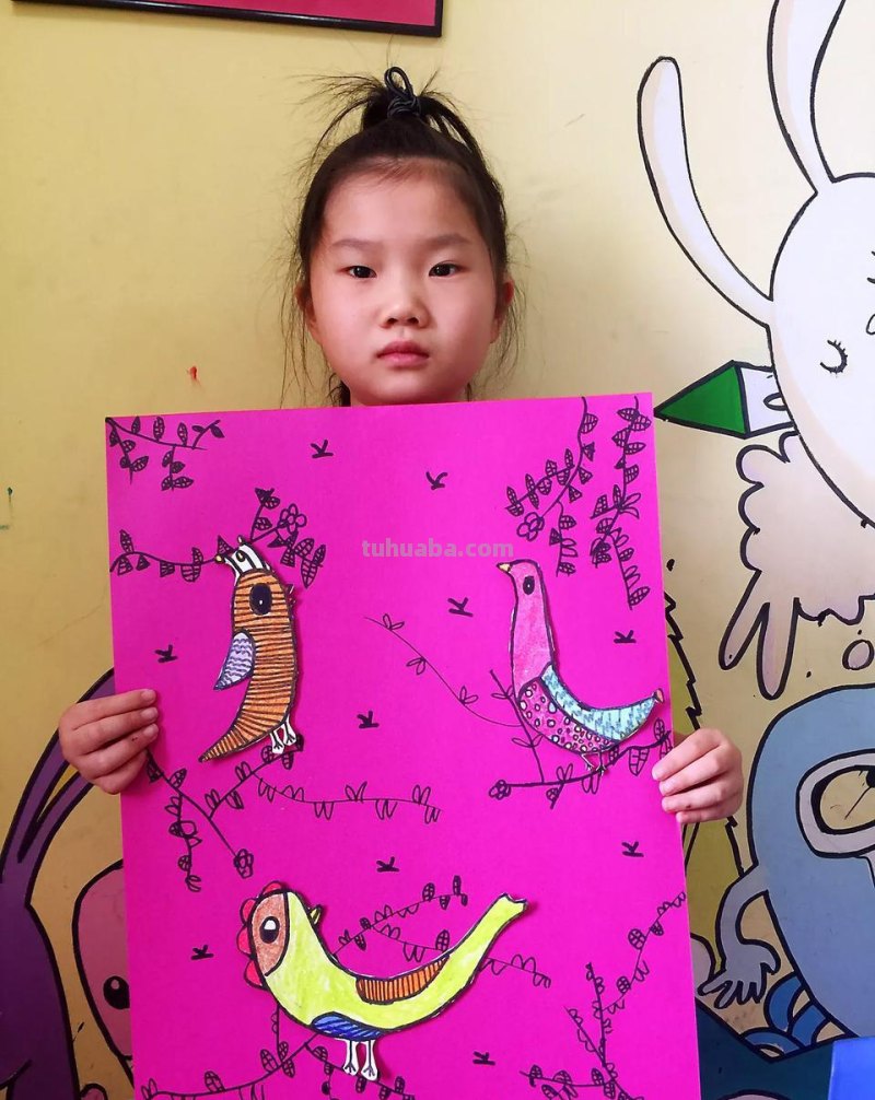 暑假第后一期美术作品：小鸟创意儿童画作品