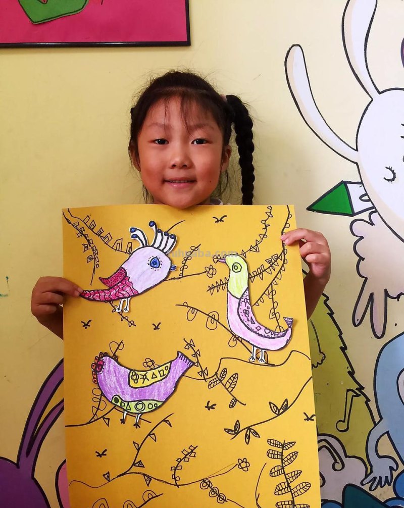 暑假第后一期美术作品：小鸟创意儿童画作品