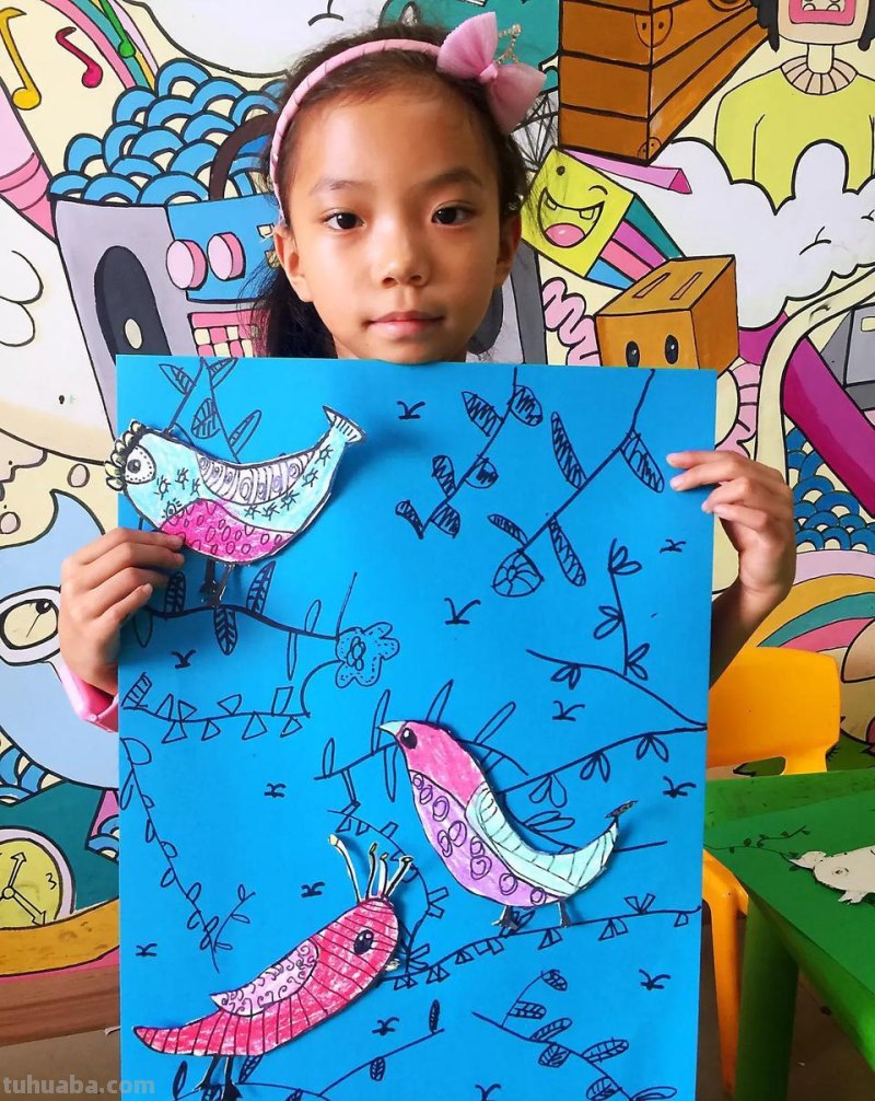 暑假第后一期美术作品：小鸟创意儿童画作品