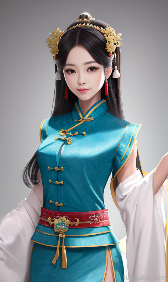 AI绘画国风美女青蓝色服饰第1组，可作为现代汉服设计的思路哦