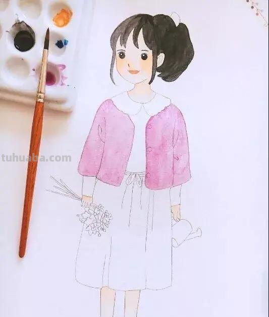 「水彩教程」简单的水彩人物插画