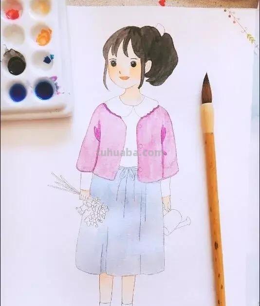 「水彩教程」简单的水彩人物插画