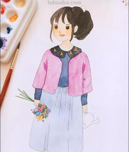 「水彩教程」简单的水彩人物插画