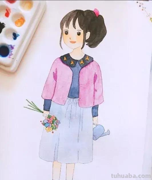 「水彩教程」简单的水彩人物插画