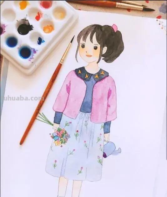 「水彩教程」简单的水彩人物插画