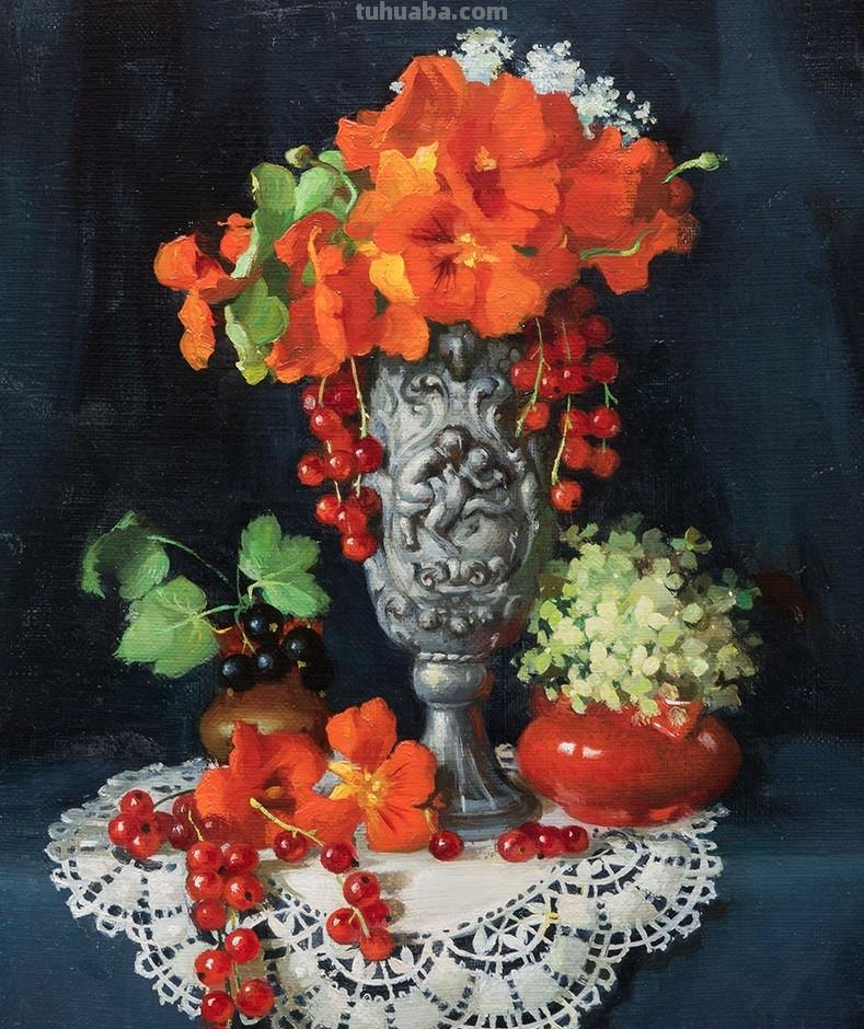 她笔下的花卉静物，描绘得太精致了