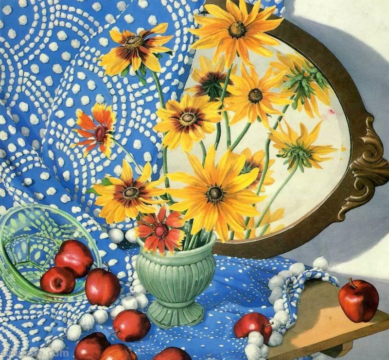 美国艺术家桑德 弗兰顿的静物花卉作品