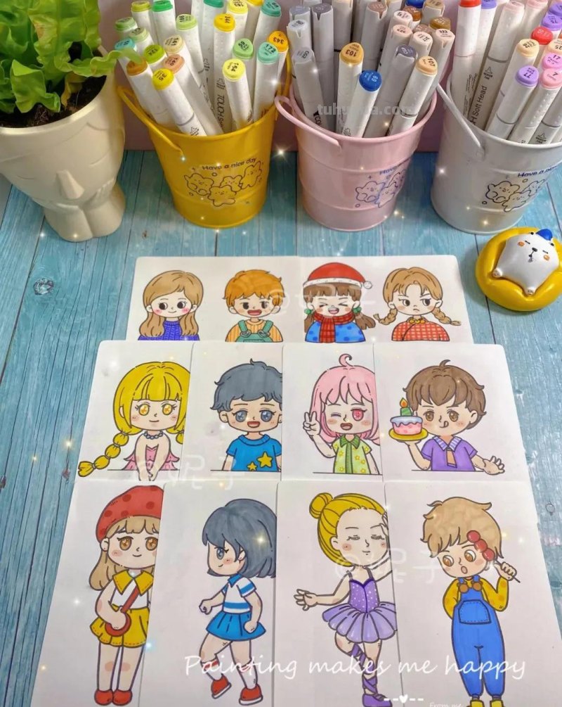 马克笔卡通小画，造型训练 上色技巧！平涂风简笔画（练手感）