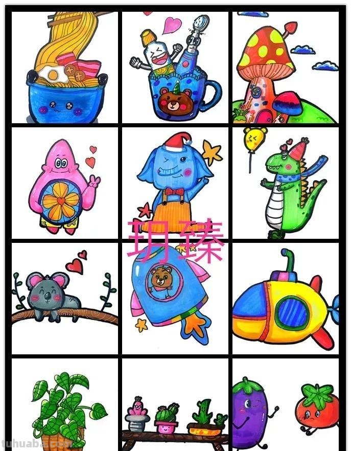 马克笔卡通小画，造型训练 上色技巧！平涂风简笔画（练手感）