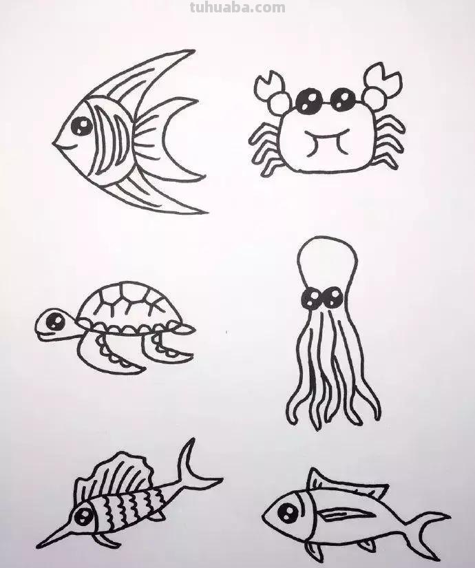 海底世界儿童简笔画来啦！零基础教程，收藏这一篇就够了