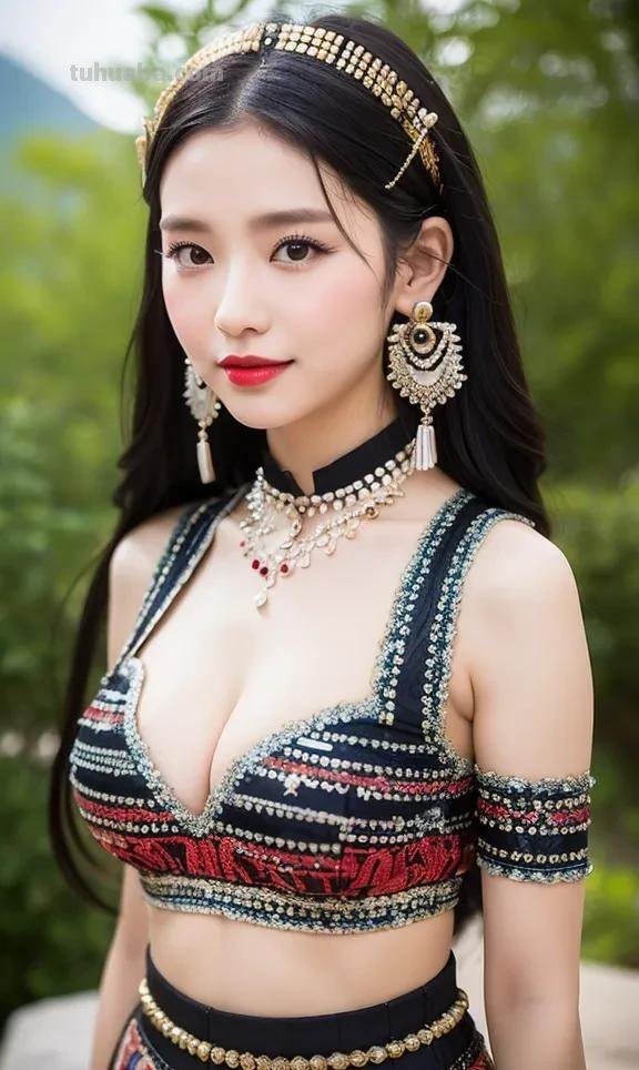 南方民族服饰的特色美 AI绘画作品:民族服饰女孩