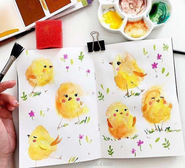 60个简单好画水彩画教程，清新高颜值夏日手账素材分解步骤