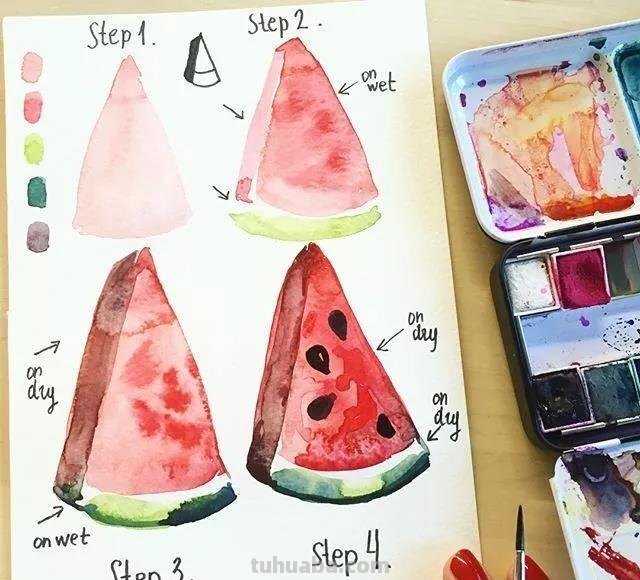 60个简单好画水彩画教程，清新高颜值夏日手账素材分解步骤