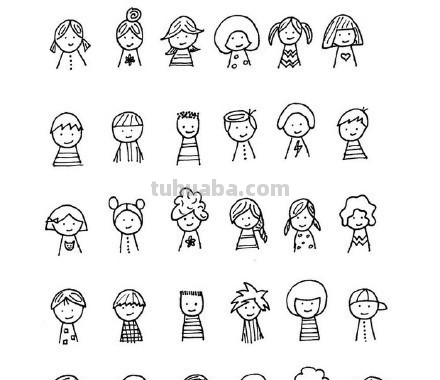 上百种人物小头像和小表情简笔画~