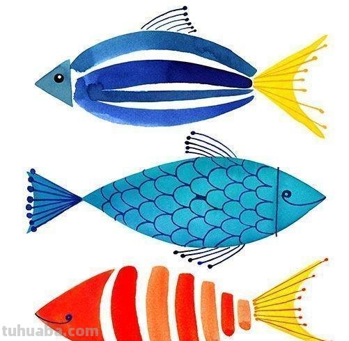 每天学一幅简笔画-几十种漂亮小鱼的画法素材