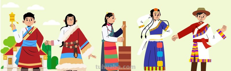 扁平风插画｜56民族传统服饰人物插画
