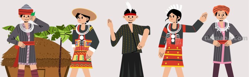 扁平风插画｜56民族传统服饰人物插画