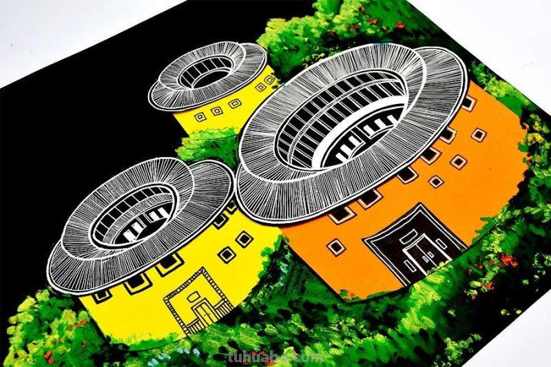 儿童画教程｜感受中国传统民居的魅力-福建土楼