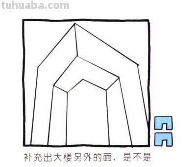 每天学一幅简笔画-中央电视台大楼彩色简笔画步骤图