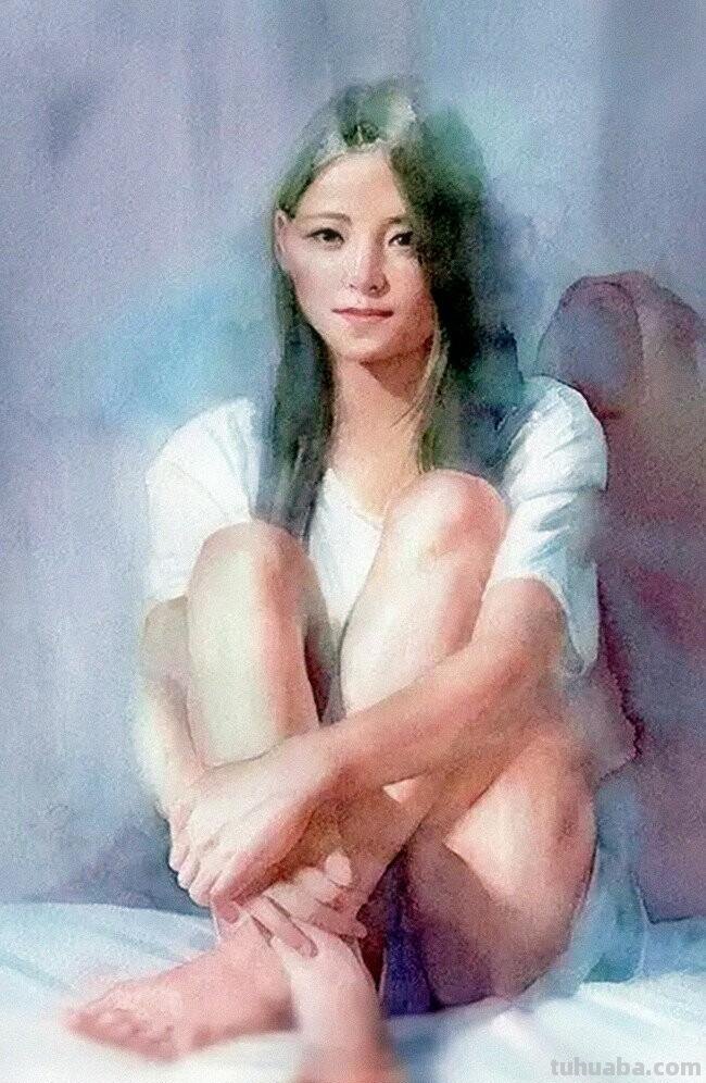 柔媚少女｜日本当代人物水彩画欣赏