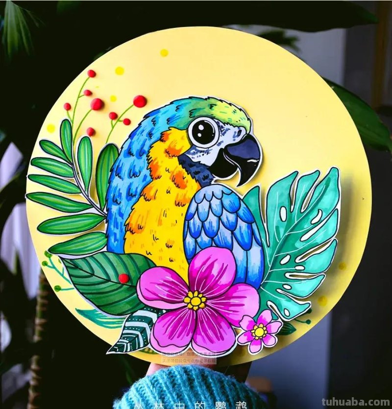 儿童画教程｜自然美学课程《五彩斑斓的鹦鹉》