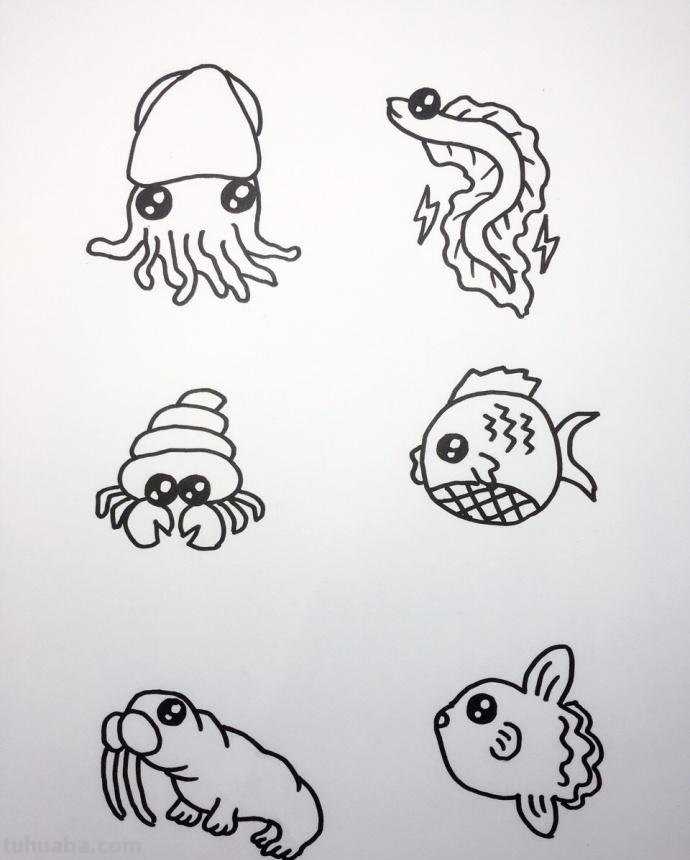 一组大海和海底动物们的简笔画~值得大家收藏哦~