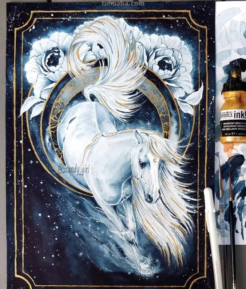 黑金色系动物水彩手绘插画，炫酷已不足形容，神秘又震撼