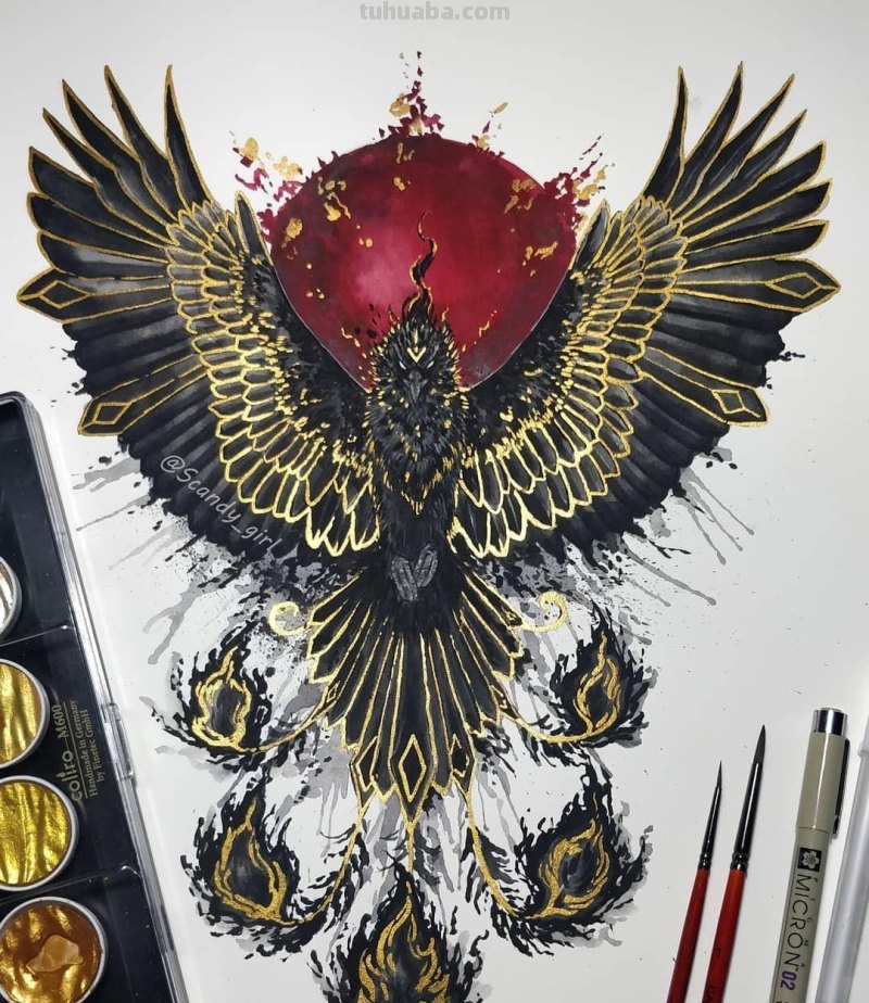 黑金色系动物水彩手绘插画，炫酷已不足形容，神秘又震撼