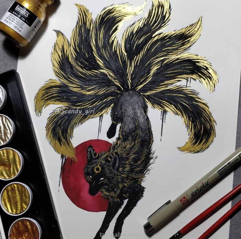 黑金色系动物水彩手绘插画，炫酷已不足形容，神秘又震撼