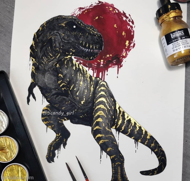 黑金色系动物水彩手绘插画，炫酷已不足形容，神秘又震撼