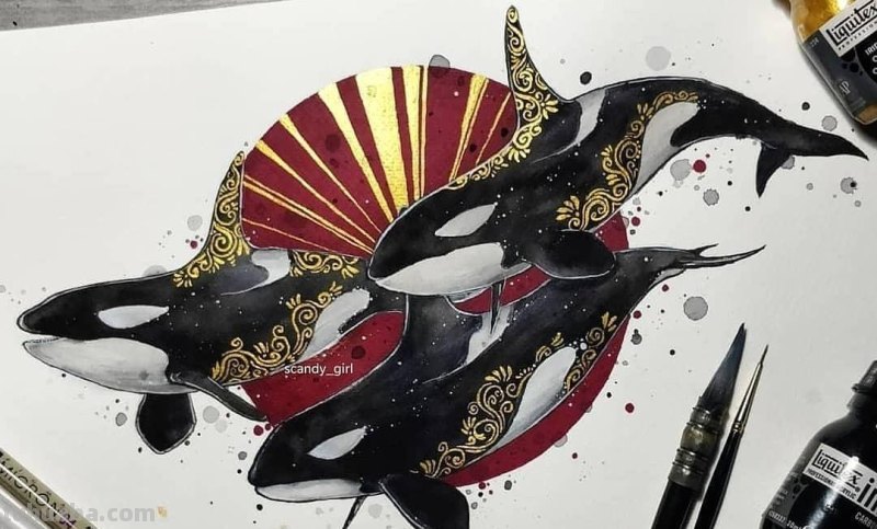 黑金色系动物水彩手绘插画，炫酷已不足形容，神秘又震撼