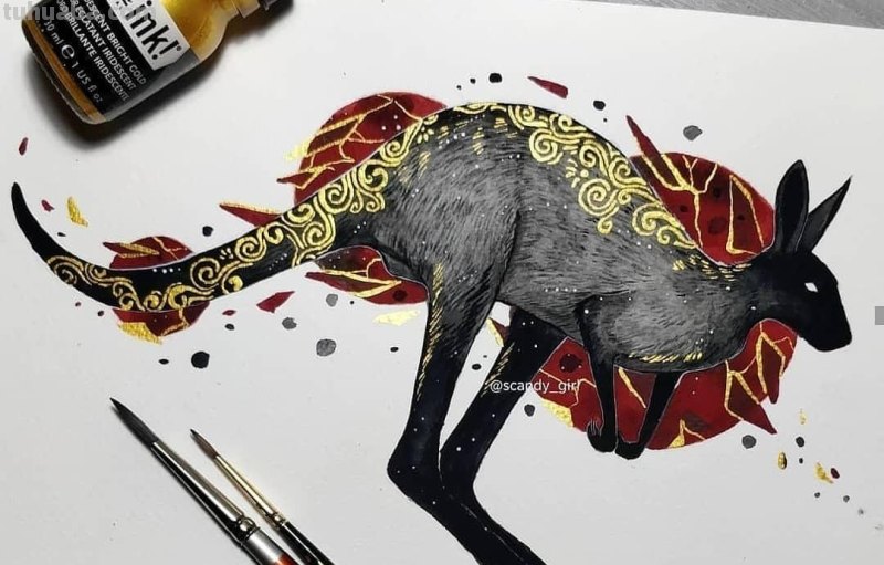 黑金色系动物水彩手绘插画，炫酷已不足形容，神秘又震撼