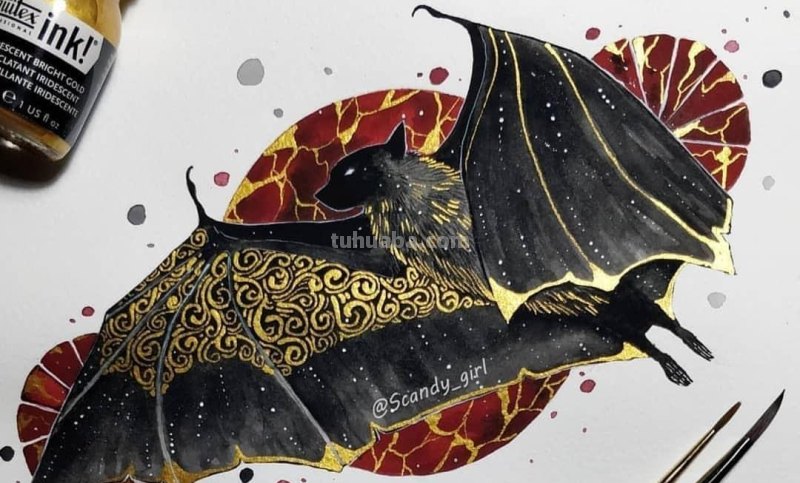 黑金色系动物水彩手绘插画，炫酷已不足形容，神秘又震撼