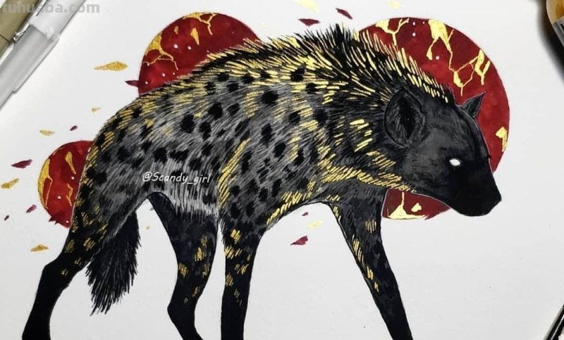 黑金色系动物水彩手绘插画，炫酷已不足形容，神秘又震撼