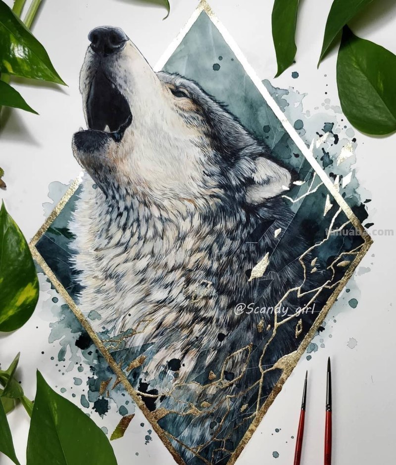 黑金色系动物水彩手绘插画，炫酷已不足形容，神秘又震撼