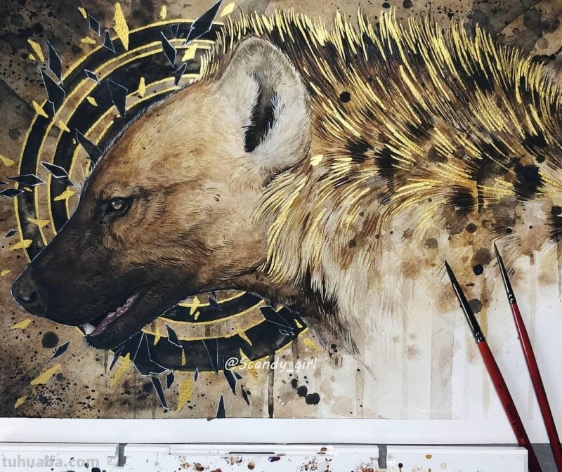 黑金色系动物水彩手绘插画，炫酷已不足形容，神秘又震撼