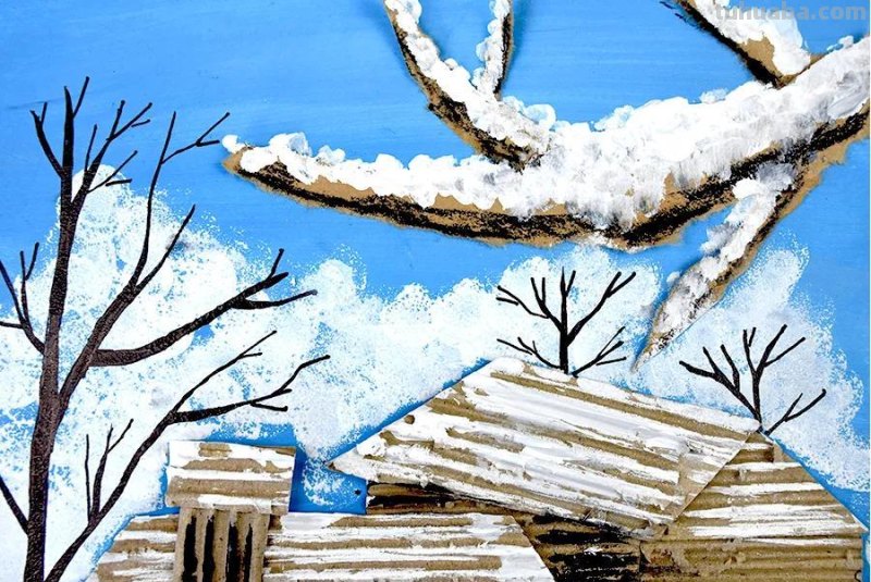 儿童画教程 - 综合创意与趣味肌理 - 寻梦雪乡之小木屋