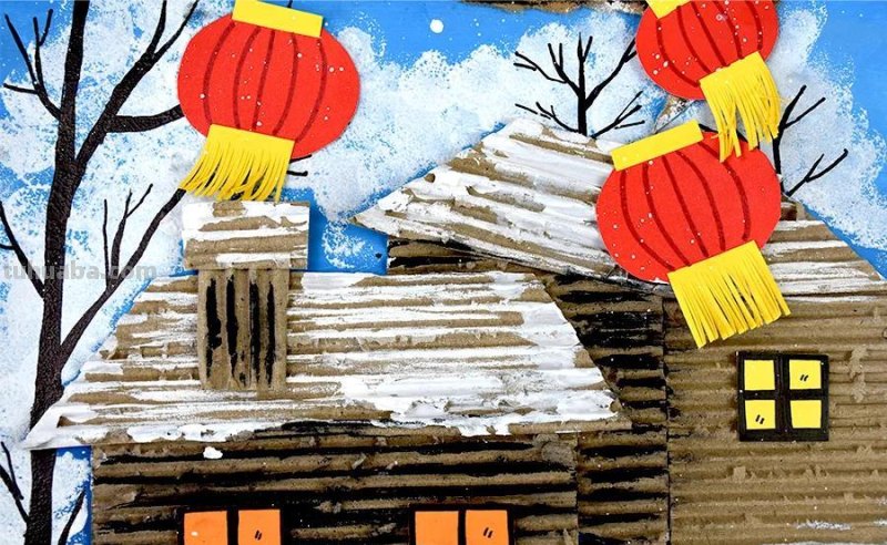 儿童画教程 - 综合创意与趣味肌理 - 寻梦雪乡之小木屋