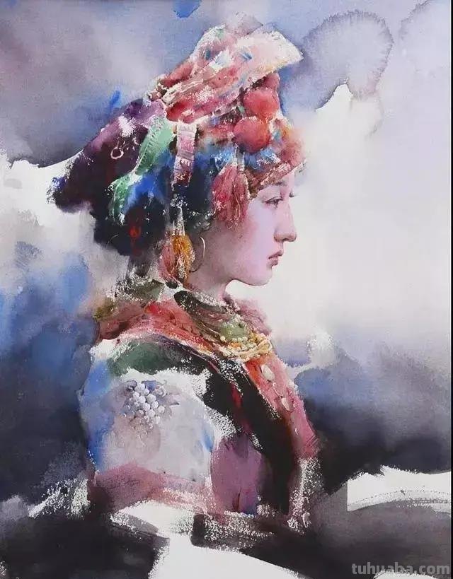 民族风女性肖像画 / 中国顶尖人物水彩画欣赏
