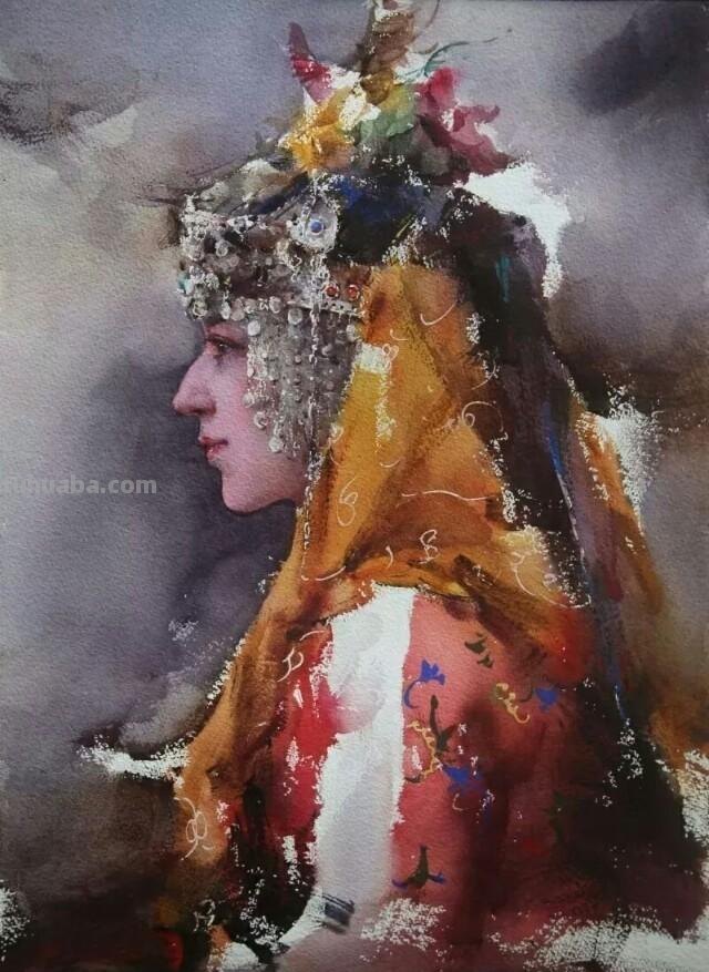 民族风女性肖像画 / 中国顶尖人物水彩画欣赏