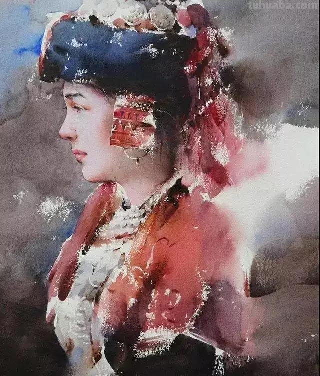 民族风女性肖像画 / 中国顶尖人物水彩画欣赏