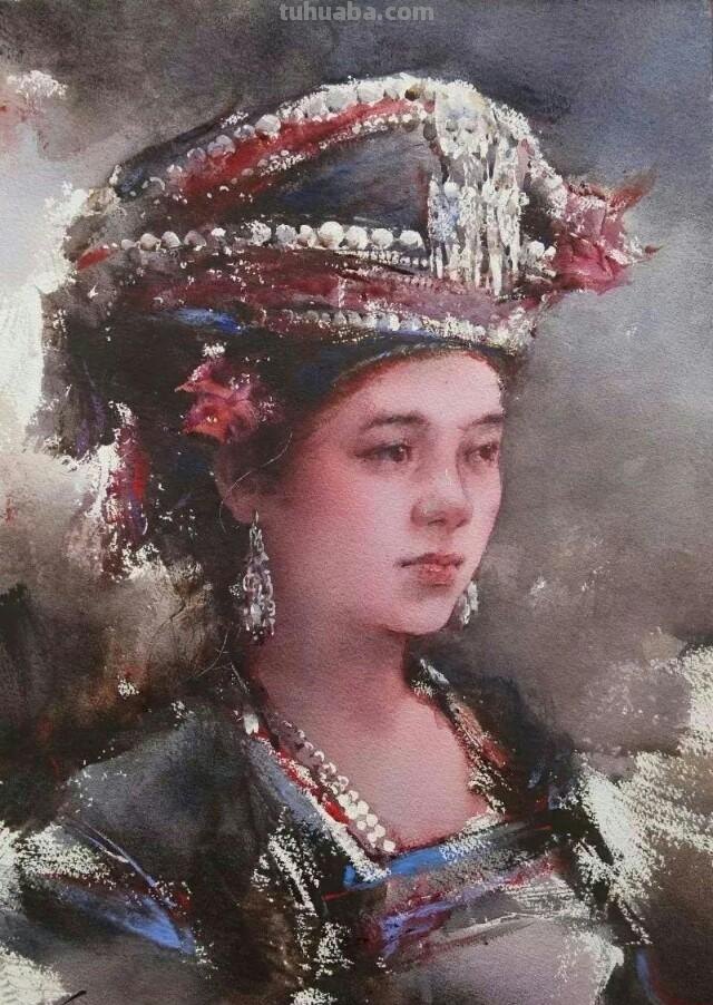 民族风女性肖像画 / 中国顶尖人物水彩画欣赏
