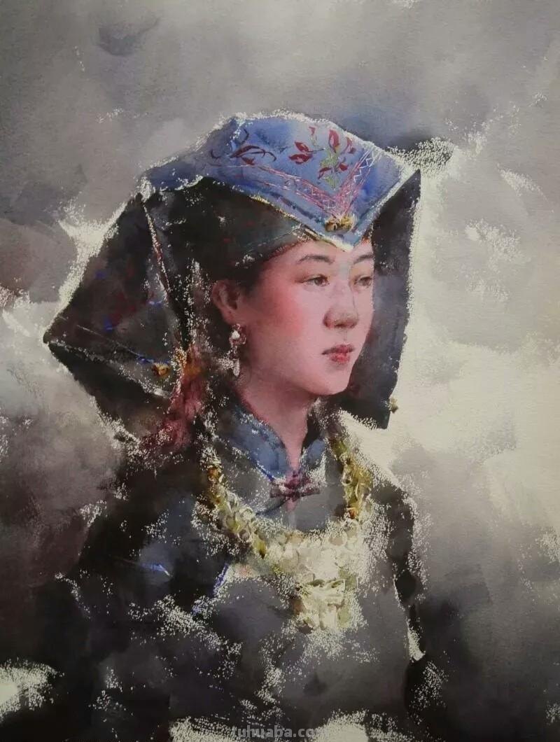 民族风女性肖像画 / 中国顶尖人物水彩画欣赏