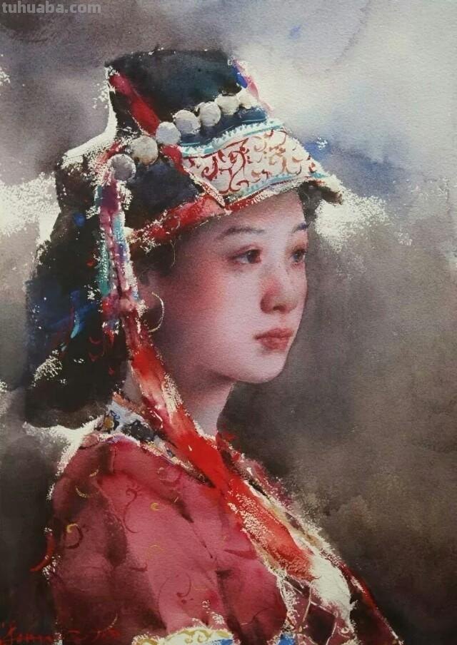 民族风女性肖像画 / 中国顶尖人物水彩画欣赏