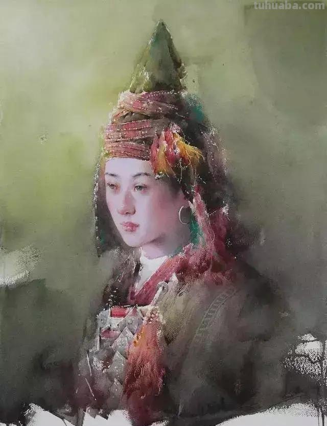 民族风女性肖像画 / 中国顶尖人物水彩画欣赏