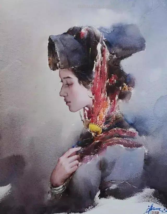 民族风女性肖像画 / 中国顶尖人物水彩画欣赏