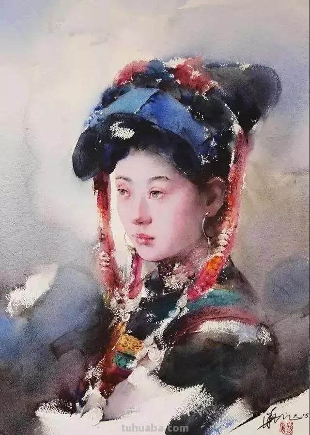 民族风女性肖像画 / 中国顶尖人物水彩画欣赏
